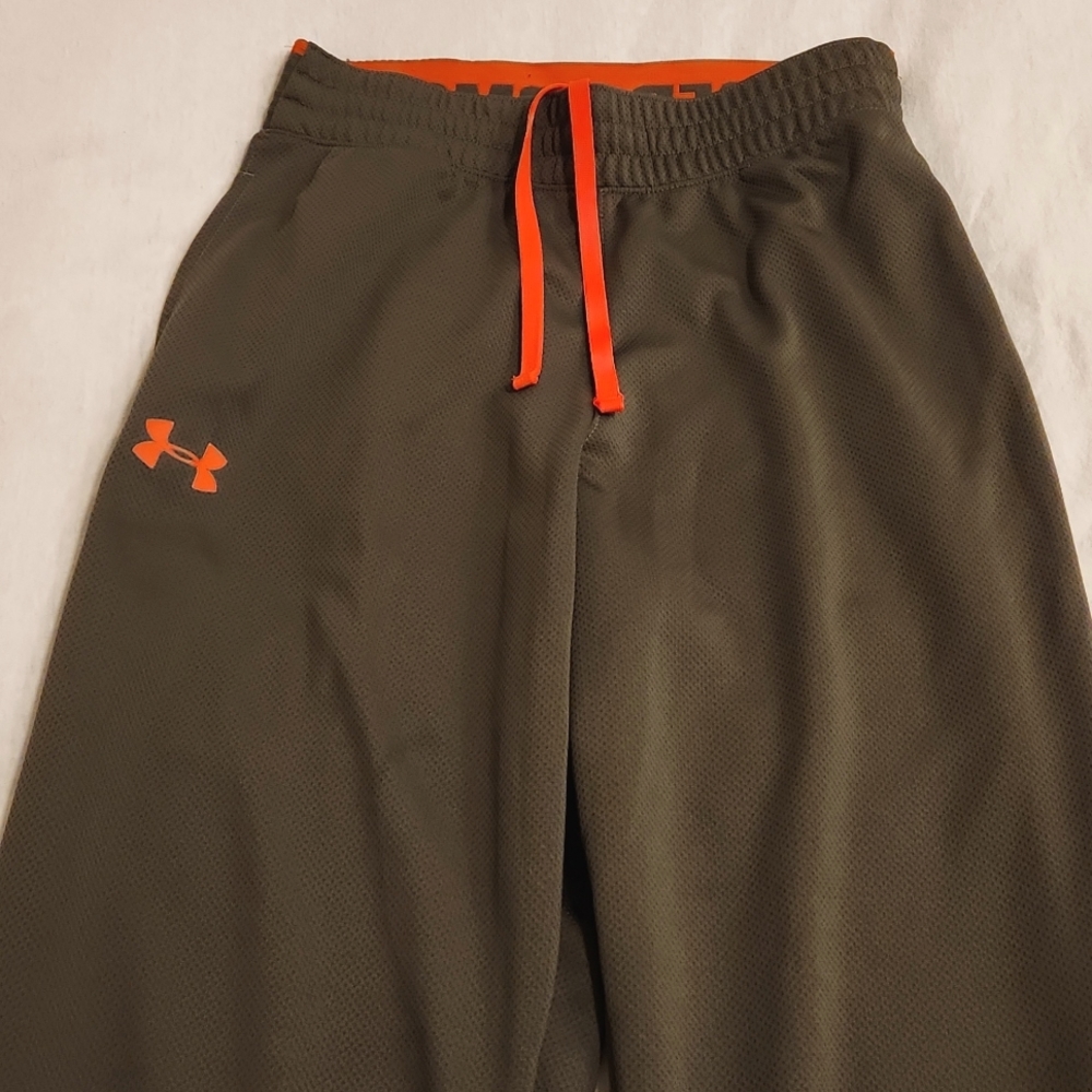 Under Armour Olive Green Track Pants with Orange Accents - Picture 2 of 5